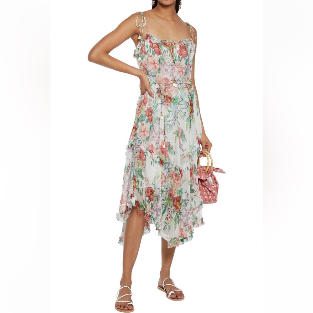 Zimmermann Bellitude Tiered Floral Print Silk-Crepon Midi Dress